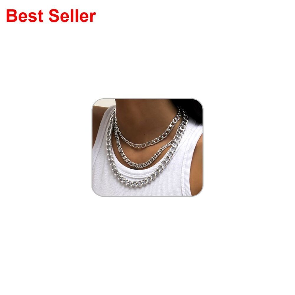 Chunky Layered Cuban Link Chain Necklace Metal Alloy Lobster Clasp